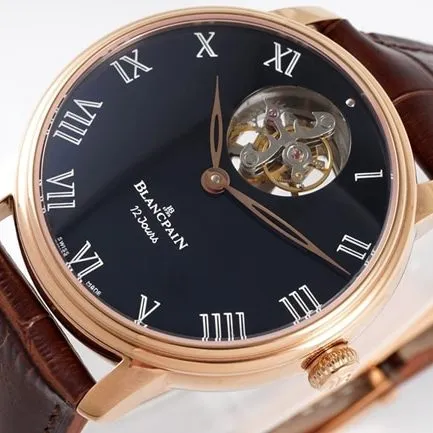 JBF FactoryBlancpaintop-tier watch men's black dial brown belt classic full series tourbillon mechanical watch V3 version domineering return side view