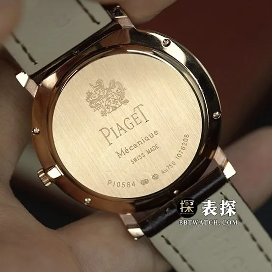 MKS men's Piaget watch white dialrose gold diamond leather strap model G0A36125caseback live photo