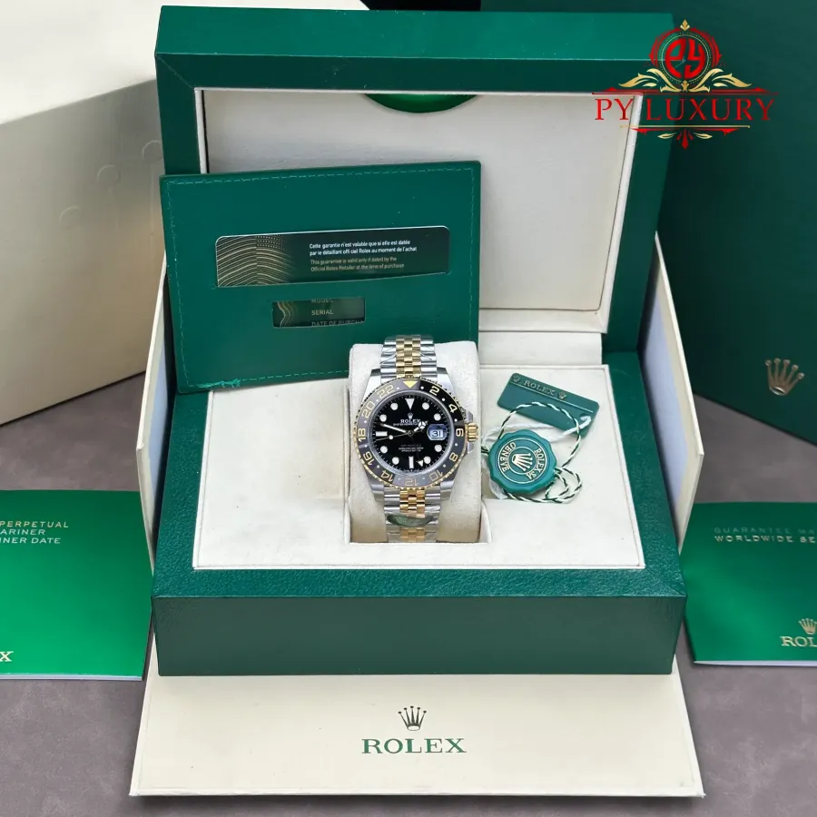 Rolex GMT-Master II 126713GRNR Two Tone Yellow Gold Black Dial Jubilee 1:1 Mejor réplica 40mm