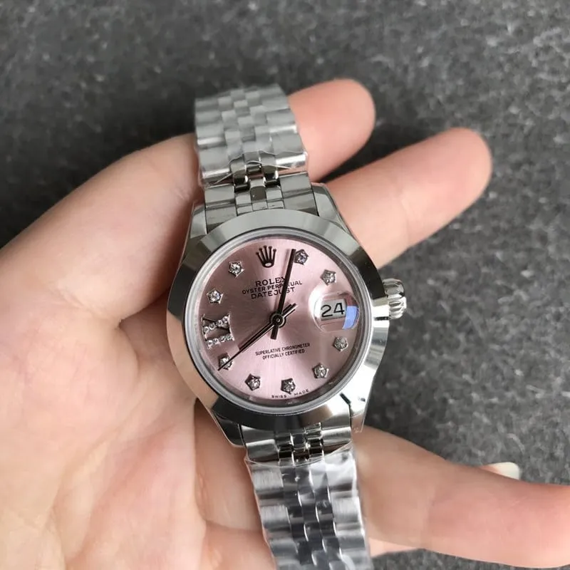Rolex Datejust watch, women's watch, 28mm, mechanical, pink dial, side view