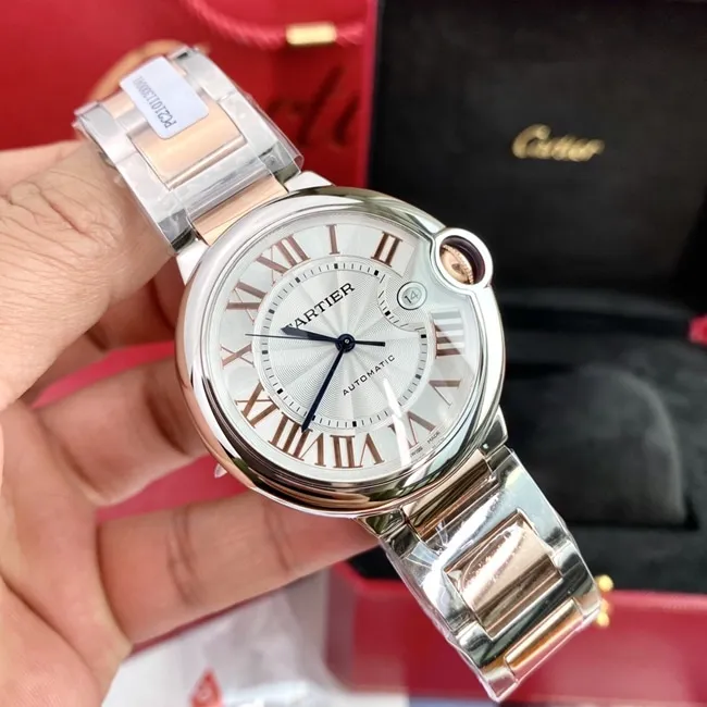 top-tier watch Cartier men's white dialsteel bracelet 42mm fully automatic movement blue balloon series watch clasp picture