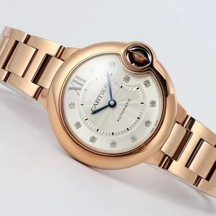 V6 factory Cartiertop-tier watch automatic movementsteel bracelet blue balloon series women's white dial watch front view