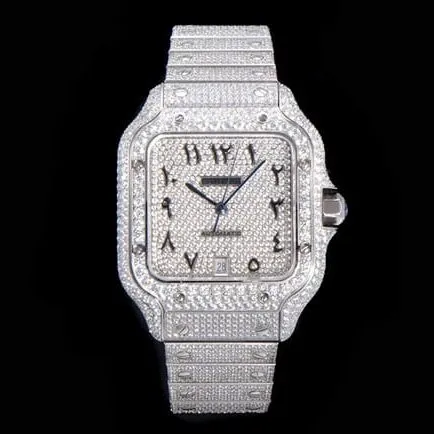 Cartiertop-tier men's white dialsteel bracelet Santos series fully automatic movement watch clasp picture