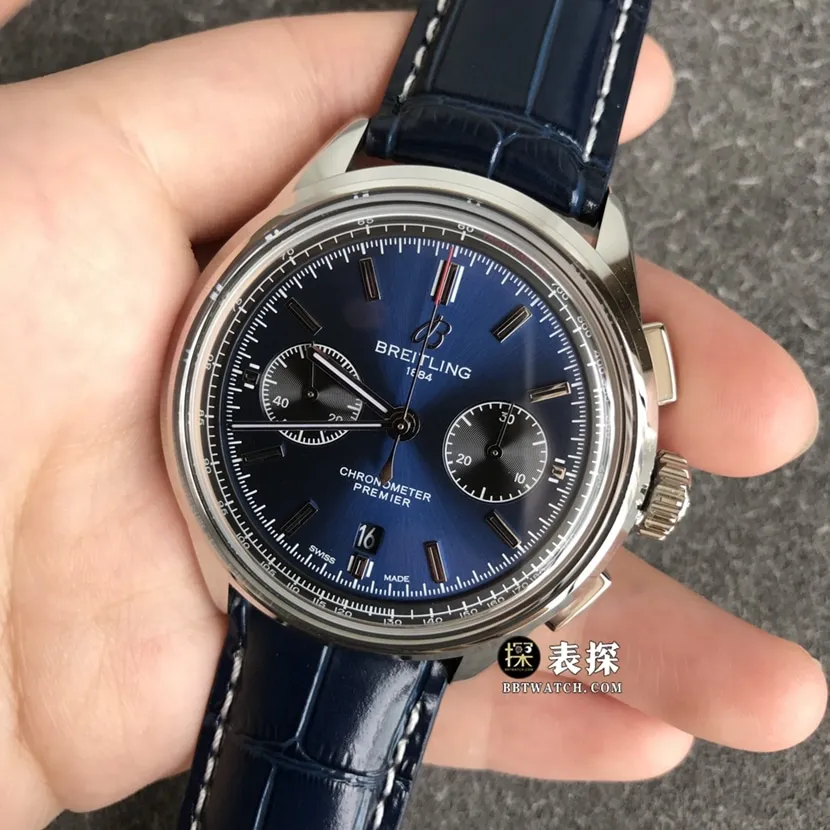 Breitling B01chronograph1:1top-tier watch men's dark blue dialleather strap model picture and price caseback live photo