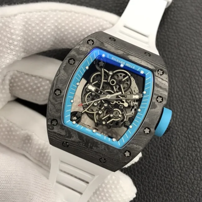 ZF Factorytop-tier watch Richard Mille men's black dial white rubber strap limited edition mechanical watch side view