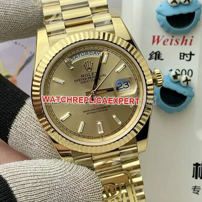 collectible watch Rolexblack dialPPM factory Day-Date mechanical yellow goldcaseback live photo