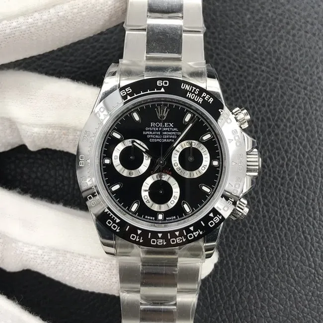 top-tier watch Rolex men's black dialsteel bracelet real function Daytona latest mechanical watch front view