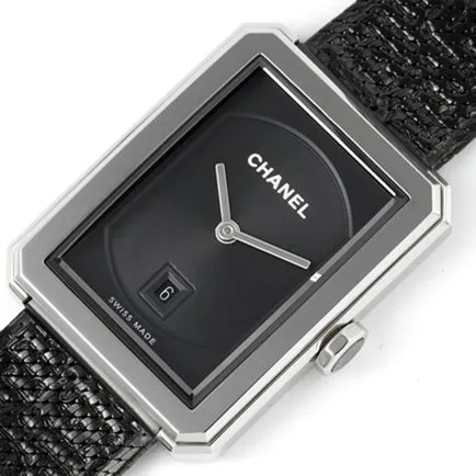 top-tier replicaChanel women's black dial black belt BOY FRIEND series quartzleather strap watch front view