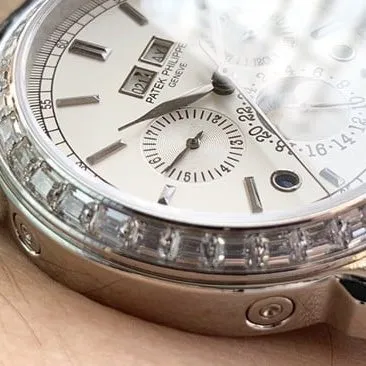 Patek Philippetop-tier watch complex function chronograph series men's white dialleather strap watch leather strap picture
