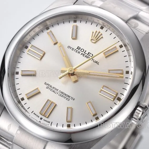 Factory C Rolex Oyster Perpetual top-tier 1:1high-quality replica41mmsilver dialm124300-0001side live photo