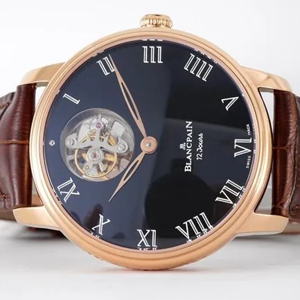 JBF FactoryBlancpaintop-tier watch men's black dial brown belt classic full series tourbillon mechanical watch V3 version domineering return clasp picture