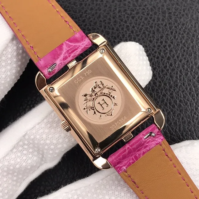 YF factory top-tier watch Hermès women's white dial pink belt quartzleather strap watch clasp picture