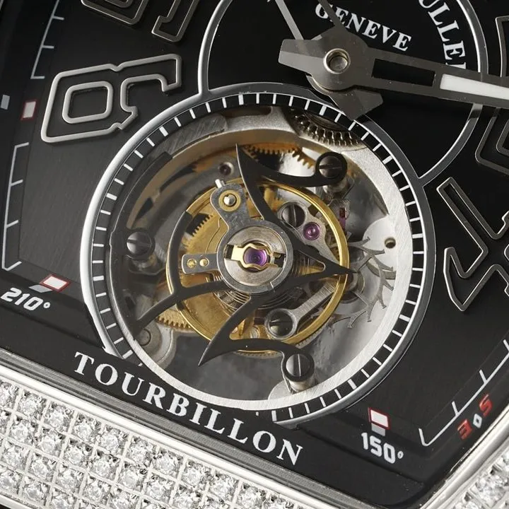 RMS factory Frank Muller men's top-tier watch black dial diamond flywheel leather strap model V45side live photo