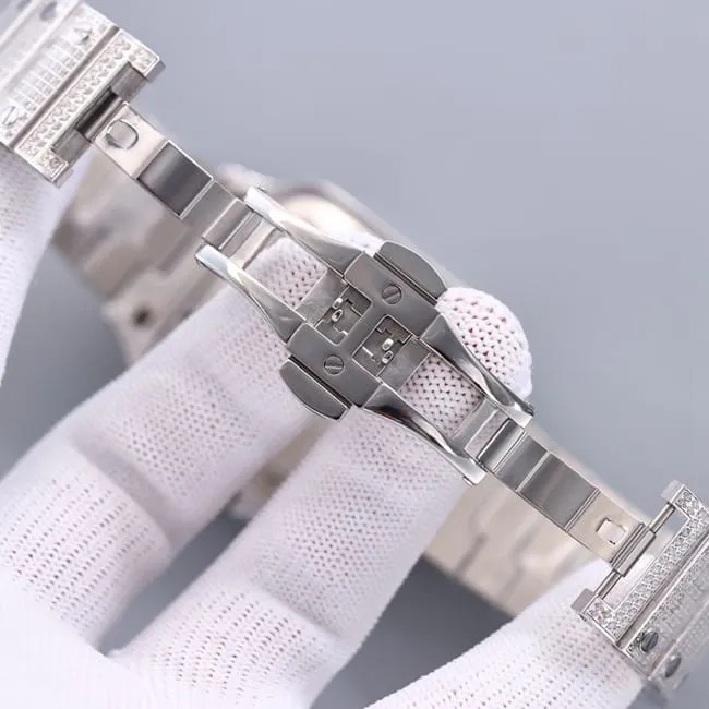 top-tier real diamond replicaCartier Santos baby's breath white dial watch clasp picture