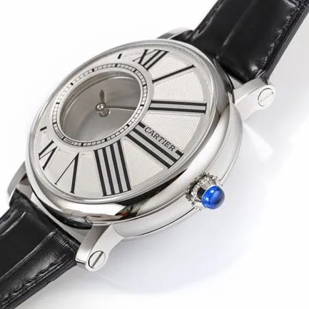 top-tier watch Cartier men's white dial black belt fully automatic movementleather strap watch front view