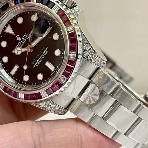 Rolextop-tier watch men's black dialsteel bracelet Rainbow Di mechanical watch detail shots