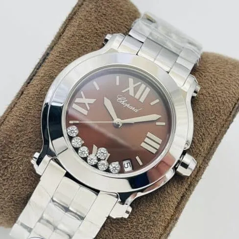 YF Factory Top Chopard Happy Diamonds Series White Steel Red Dial Diamond Ladies Watch Buckle Photo