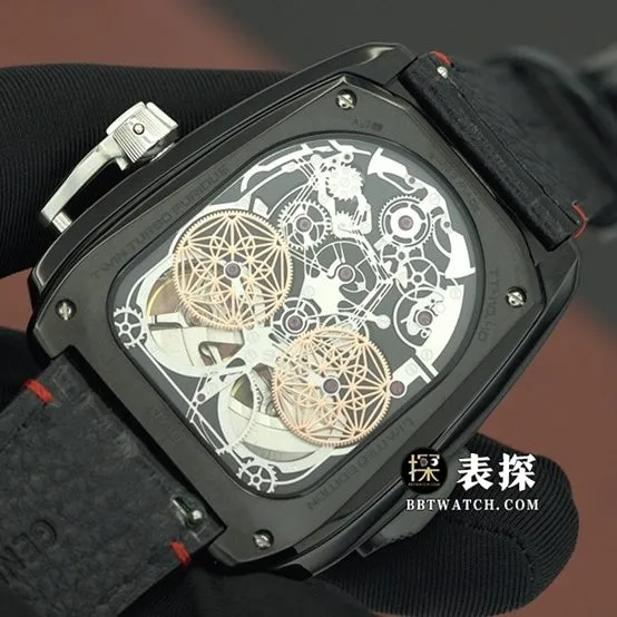 Czech Leopard collectible watches black disk double tourbillon strap models back actual photo