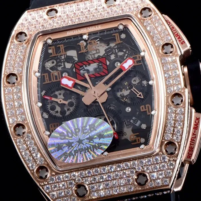 Top-tier watch Richard Mille men's black dial automatic chronograph watch movement picture