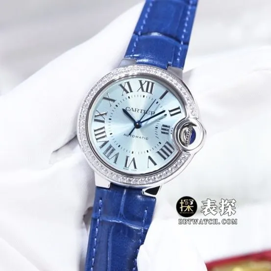 GTG factory Cartier blue balloon top-tier watch ladies blue dial diamond leather strap model pictures and prices front live photo