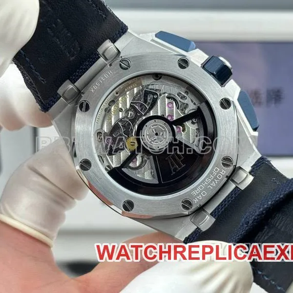 Audemars Piguet1:1replica watch LS factory Royal Oak offshore type 43MM blue dialchronograph mechanical rubber model 26420caseback live photo