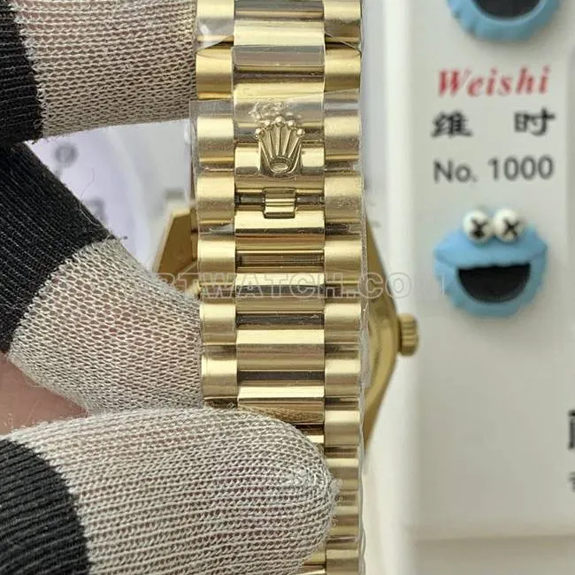 QF factory collectible watch Day-DateRolexgreen dialyellow gold36mmside live photo