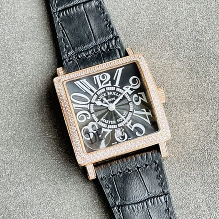 Top-tier watch Frank Muller men's black dial starry series leather strap watch back cover picture