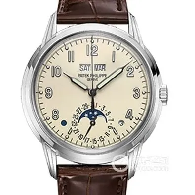 GR factory complications Patek Philippe1:1replica watch lume milk white dialmoon phaseleather strap model 5320G-001side live photo