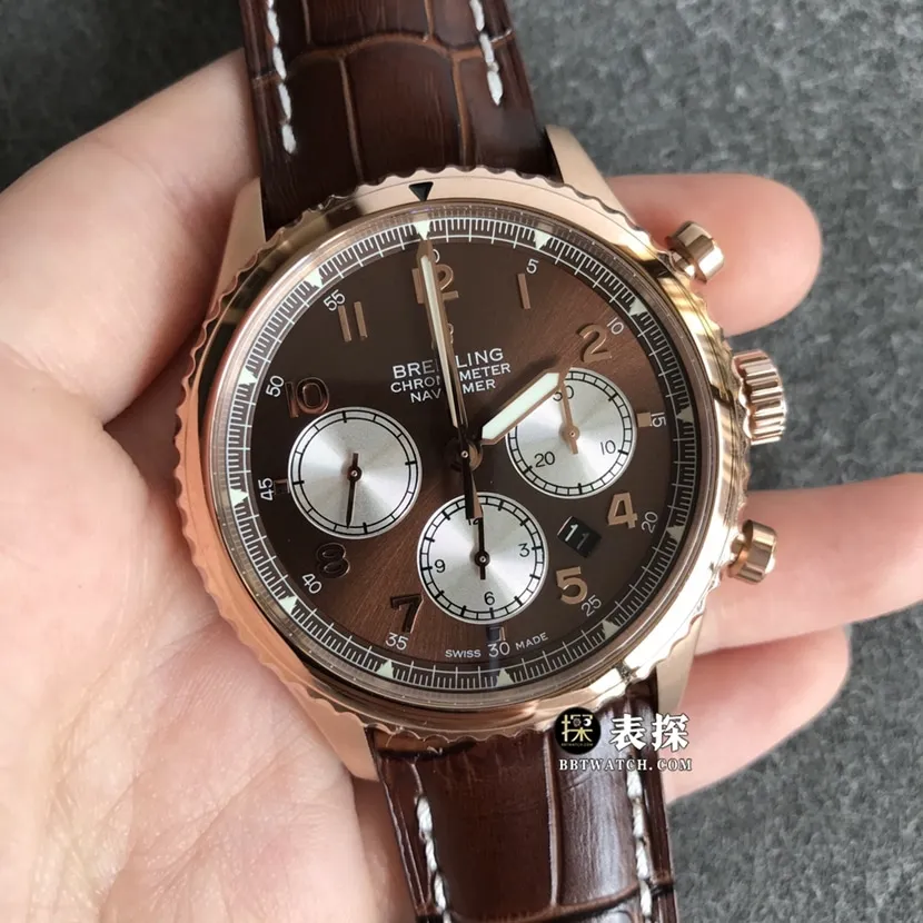 BL factory Breitling legendary aviation watch men's brown panda disc leather strap model pictures and prices caseback live photo
