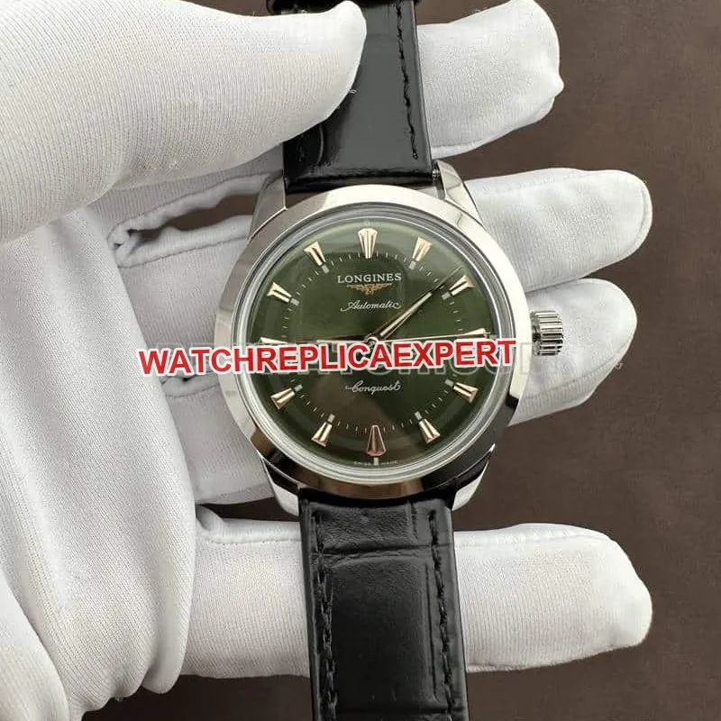 AF FactoryLongines Concas 1:1top-tier replicagreen dialleather strap model front live photo