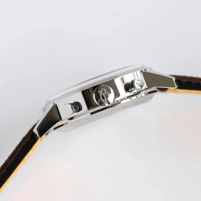 Top collectible watches Breitling Men's White Plate Top Time Series Belt Watch Side View