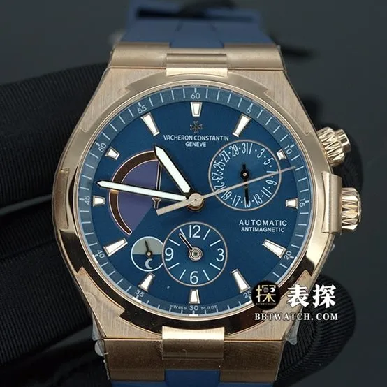 TWA Vacheron Constantin1:1replica watch lumeblue dialrose gold dual time zone leather strap model P47450/000A-9039clasplive photos