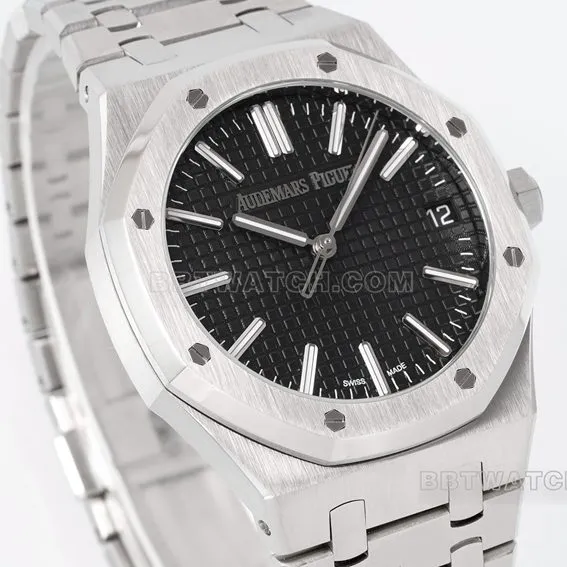 APS factory Audemars PiguetRoyal Oak1:1super cloneblack dialsteel bracelet model 15510ST.OO.1320ST.07front live photo