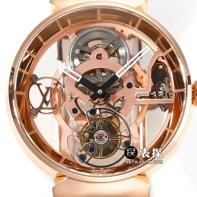 RM Men's Louis Vuitton collectible watches Skeleton Disk Tourbillon Rose Gold Belt Model Side Actual Photos
