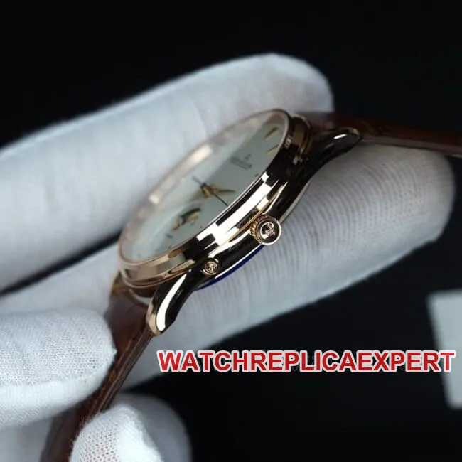 ZF Factorytop-tier watch Jaeger-LeCoultre master series true moon phase men's white dial brown belt business casual automatic movement temperament watch clasp picture