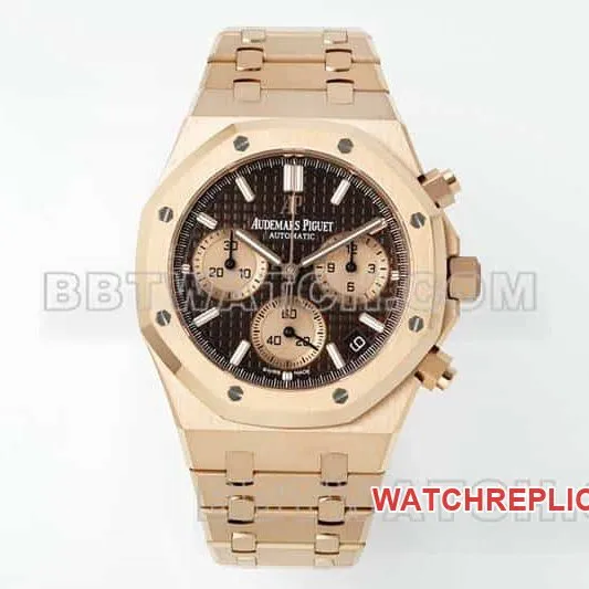 APS factory Audemars PiguetRoyal Oak1:1super brown disk chronographrose gold26240braceletlive photos