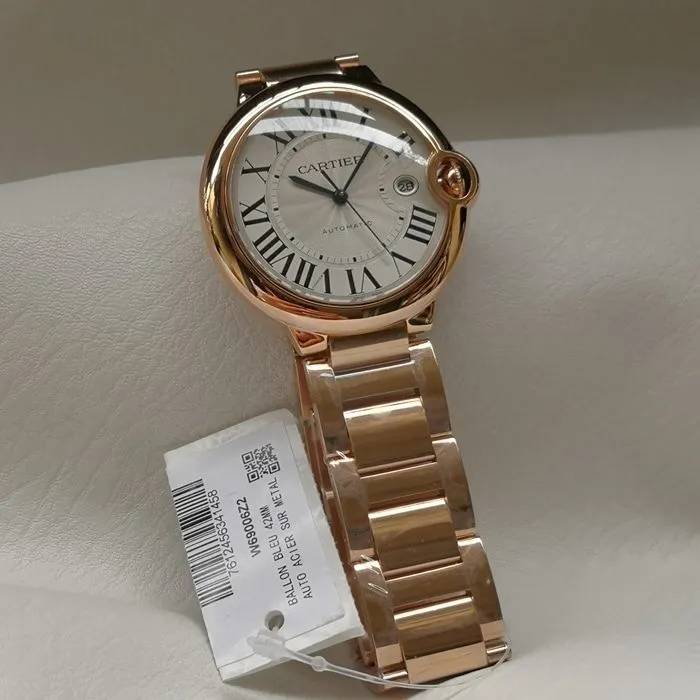 top-tier watch Cartier men's white dial blue balloon series steel bracelet watch front view