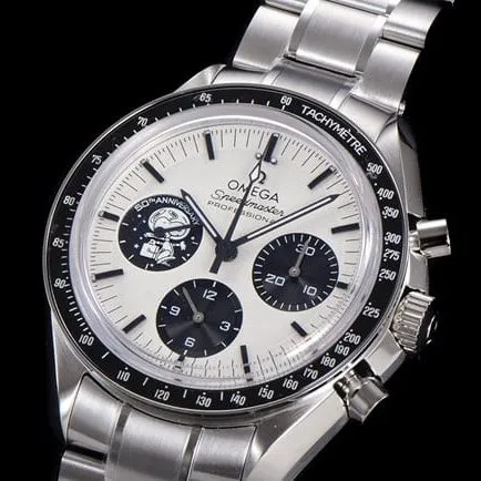 Top watch Omega men's white dial steel strap Snoopy series automatic mechanical watch front view