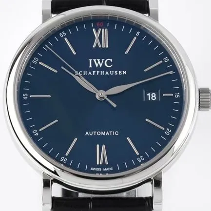 ZF Factorytop-tier watch IWC automatic movementleather strap Portofino series blue dial black belt watch back cover picture