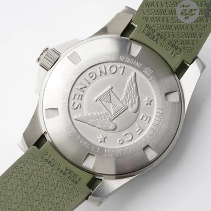 top-tier watch Longines men's green dial Concas series leather strap watch clasp picture