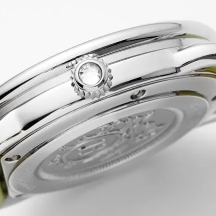 Top-tier Hermès women's white dial green strap classic series quartz watch side view