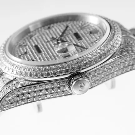 TW factory top-tier replicaRolex men's white dialsteel braceletDatejust series full diamond 18k gold full automatic movement watch clasp picture