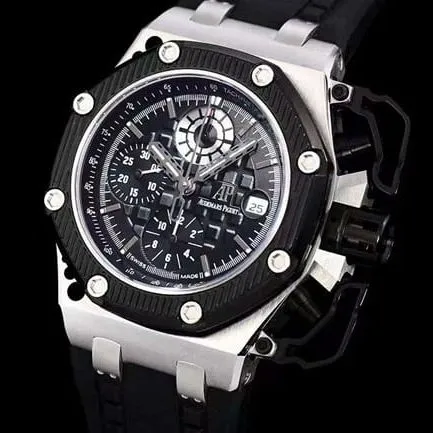 Audemars Piguettop-tier watch men's black dial black rubber strap Royal Oak offshore series mechanical watch detail shots