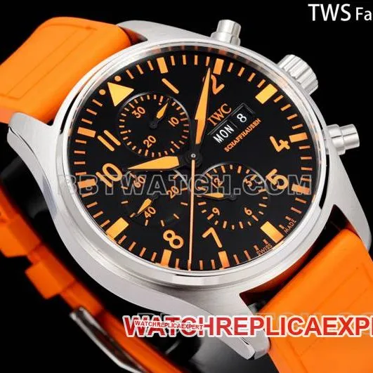 1:1replica watch pilot TWS factory IWC black dial orange rubber model side live photo
