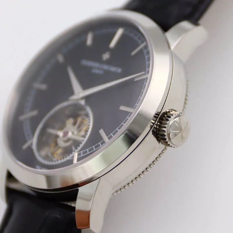 Vacheron Constantintop-tier watch Traditionnelle series tourbillonleather strapblack dial men's watch movement picture