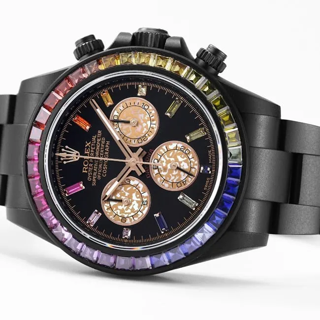 Rolextop-tier watch Daytona series black dial black belt mechanical watch side view
