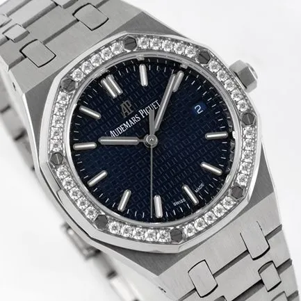 8F factory Audemars Piguettop-tier watch women's blue dialsteel braceletautomatic movement34mm Royal Oak series new watch detail shots