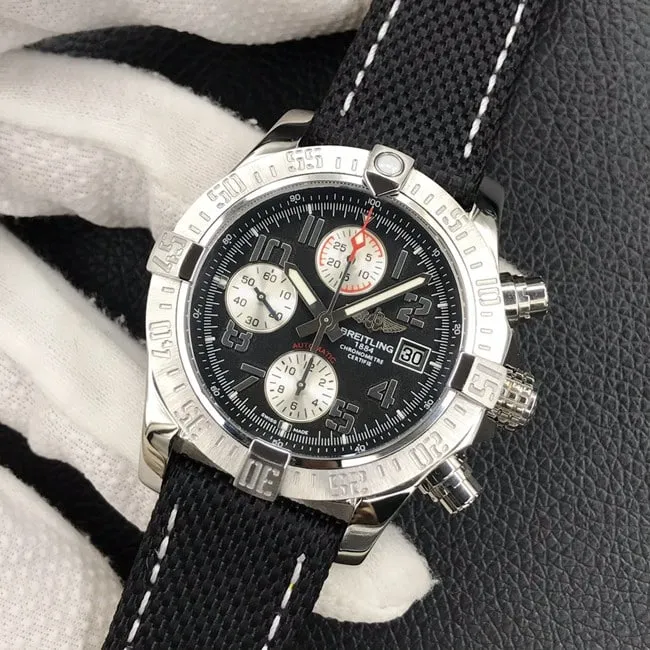 top-tier replicaBreitlingsuper watch fully automatic movement nylon strap men's black dial Avengers series front view
