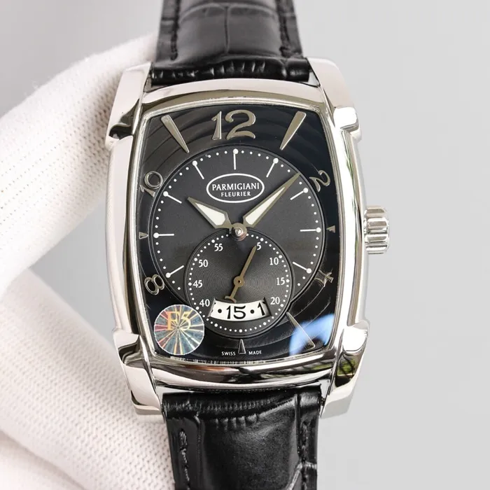 Top-tier watch Parmigiani Fleurier men's black dialKALPA series fully automatic movementleather strap watch front view