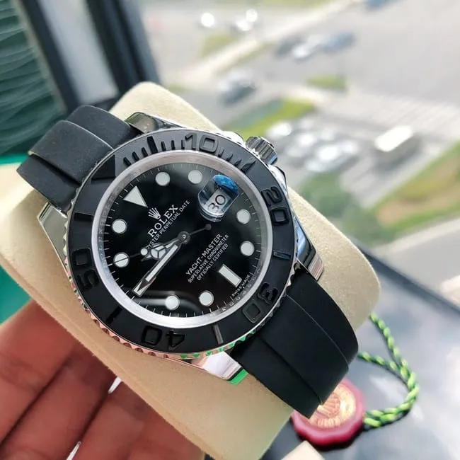 top-tier real gold Rolex yacht series 40MM 18k platinum rubber watch front view